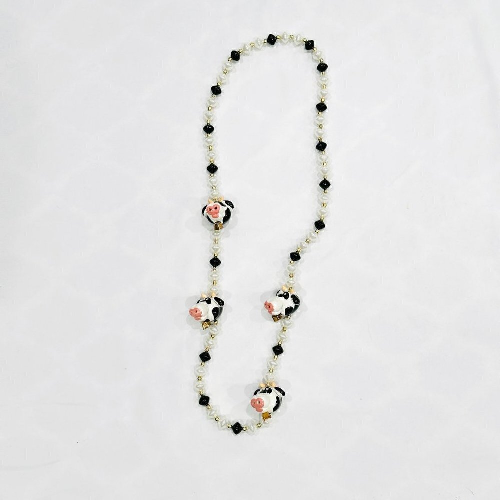 Mardi Gras Black & White Cows Cowbells Parade Party Beads Necklace